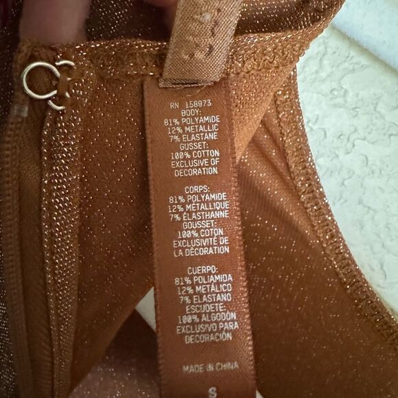 SKIMS Shimmer Glitter Catsuit Onesie Size Small in Umber Long Sleeve - Picture 7 of 10